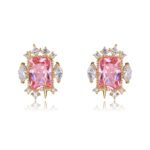 Wholesale zircon stud earrings with a clear rectangular stone and cluster on rhodium plated copper and 925 sterling silver pins from JuneJewelry.com – elegant fashion jewelry for bulk orders.