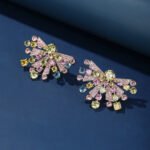 Wholesale colorful gemstone earrings with a sunburst design on gold plated copper and 925 sterling silver pins from JuneJewelry.com – vibrant fashion jewelry for bulk orders.