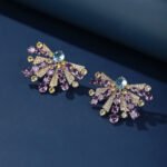 Wholesale colorful gemstone earrings with a sunburst design on gold plated copper and 925 sterling silver pins from JuneJewelry.com – vibrant fashion jewelry for bulk orders.