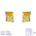 Wholesale gold leaf earrings with two-toned yellow rectangular CZ stones from junejewelry.com – unique fashion jewelry for bulk orders.