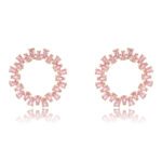 Wholesale pink zircon earrings with a circular design, platinum-plated copper, and 925 silver needles from JuneJewelry.com.