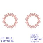 Wholesale pink zircon earrings with a circular design, platinum-plated copper, and 925 silver needles from JuneJewelry.com.