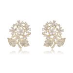 Wholesale Enamel Flower Stud Earrings with a gold plated finish and cubic zirconia stones from JuneJewelry.com – unique fashion jewelry for bulk orders.