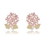 Wholesale Enamel Flower Stud Earrings with a gold plated finish and cubic zirconia stones from JuneJewelry.com – unique fashion jewelry for bulk orders.