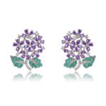 Wholesale Enamel Flower Stud Earrings with a gold plated finish and cubic zirconia stones from JuneJewelry.com – unique fashion jewelry for bulk orders.