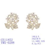 Wholesale Enamel Flower Stud Earrings with a gold plated finish and cubic zirconia stones from JuneJewelry.com – unique fashion jewelry for bulk orders.
