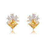 Wholesale gemstone stud earrings with a zircon flower cluster on gold plated copper and 925 sterling silver pins from JuneJewelry.com – elegant fashion jewelry for bulk orders.