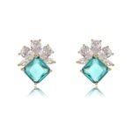 Wholesale gemstone stud earrings with a zircon flower cluster on gold plated copper and 925 sterling silver pins from JuneJewelry.com – elegant fashion jewelry for bulk orders.
