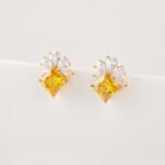 Wholesale gemstone stud earrings with a zircon flower cluster on gold plated copper and 925 sterling silver pins from JuneJewelry.com – elegant fashion jewelry for bulk orders.