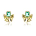 Wholesale bow zircon earrings with a clear rectangular stone, platinum-plated copper, and 925 silver needles from JuneJewelry.com.