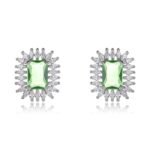 Wholesale blue gemstone earrings with a zircon sunburst on rhodium plated copper and 925 sterling silver pins from JuneJewelry.com – elegant fashion jewelry for bulk orders.