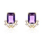 Wholesale blue zircon flower earrings with a rectangular blue stone and a floral design with white cubic zirconia, platinum plated with a 925 silver needle, from JuneJewelry.com.