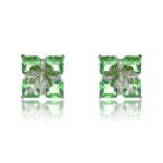 Wholesale green gemstone earrings with a zircon bow on gold plated copper and 925 sterling silver pins from JuneJewelry.com – unique stud earrings for bulk orders.