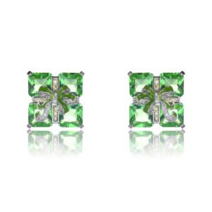 Wholesale green gemstone earrings with a zircon bow on gold plated copper and 925 sterling silver pins from JuneJewelry.com – unique stud earrings for bulk orders.