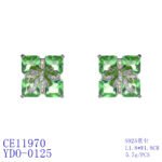 Wholesale green gemstone earrings with a zircon bow on gold plated copper and 925 sterling silver pins from JuneJewelry.com – unique stud earrings for bulk orders.