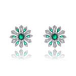 Wholesale Colorful Flower Stud Earrings with a gold plated finish and ruby red cubic zirconia stones from JuneJewelry.com – unique fashion jewelry for bulk orders.