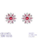 Wholesale Colorful Flower Stud Earrings with a gold plated finish and ruby red cubic zirconia stones from JuneJewelry.com – unique fashion jewelry for bulk orders.