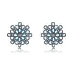 Wholesale Blue Stone Flower Earrings with a gold plated finish and cubic zirconia stones from JuneJewelry.com – unique fashion jewelry for bulk orders.