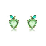 Wholesale Heart Stud Earrings with a gold plated finish and pink and green cubic zirconia stones from JuneJewelry.com – unique fashion jewelry for bulk orders.