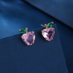 Wholesale Heart Stud Earrings with a gold plated finish and pink and green cubic zirconia stones from JuneJewelry.com – unique fashion jewelry for bulk orders.