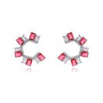 Wholesale gemstone and clear zircon C-hoop earrings on gold plated brass with 925 sterling silver pins from JuneJewelry.com – modern fashion jewelry for bulk orders.