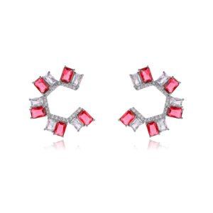 Wholesale gemstone and clear zircon C-hoop earrings on gold plated brass with 925 sterling silver pins from JuneJewelry.com – modern fashion jewelry for bulk orders.