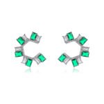 Wholesale gemstone and clear zircon C-hoop earrings on gold plated brass with 925 sterling silver pins from JuneJewelry.com – modern fashion jewelry for bulk orders.