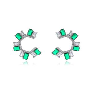 Wholesale gemstone and clear zircon C-hoop earrings on gold plated brass with 925 sterling silver pins from JuneJewelry.com – modern fashion jewelry for bulk orders.