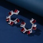 Wholesale gemstone and clear zircon C-hoop earrings on gold plated brass with 925 sterling silver pins from JuneJewelry.com – modern fashion jewelry for bulk orders.