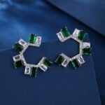 Wholesale gemstone and clear zircon C-hoop earrings on gold plated brass with 925 sterling silver pins from JuneJewelry.com – modern fashion jewelry for bulk orders.