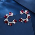 Wholesale gemstone and clear zircon C-hoop earrings on gold plated brass with 925 sterling silver pins from JuneJewelry.com – modern fashion jewelry for bulk orders.