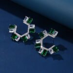 Wholesale gemstone and clear zircon C-hoop earrings on gold plated brass with 925 sterling silver pins from JuneJewelry.com – modern fashion jewelry for bulk orders.