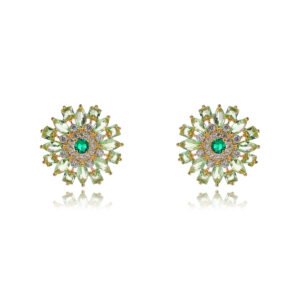 Wholesale Red flower earrings with a zircon cluster on gold plated copper and 925 sterling silver pins from JuneJewelry.com – unique floral jewelry for bulk orders.