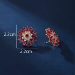 Wholesale Red flower earrings with a zircon cluster on gold plated copper and 925 sterling silver pins from JuneJewelry.com – unique floral jewelry for bulk orders.