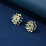 Wholesale Red flower earrings with a zircon cluster on gold plated copper and 925 sterling silver pins from JuneJewelry.com – unique floral jewelry for bulk orders.