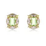 Wholesale pink gemstone earrings with a gold plated setting and zircon cluster on 925 sterling silver pins from JuneJewelry.com – unique fashion jewelry for bulk orders.