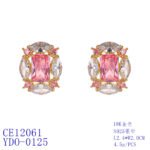 Wholesale pink gemstone earrings with a gold plated setting and zircon cluster on 925 sterling silver pins from JuneJewelry.com – unique fashion jewelry for bulk orders.