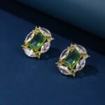 Wholesale pink gemstone earrings with a gold plated setting and zircon cluster on 925 sterling silver pins from JuneJewelry.com – unique fashion jewelry for bulk orders.