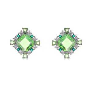 Wholesale ruby red gemstone stud earrings with a zircon cluster on rhodium plated copper and 925 sterling silver pins from JuneJewelry.com – elegant fashion jewelry for bulk orders.