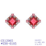 Wholesale ruby red gemstone stud earrings with a zircon cluster on rhodium plated copper and 925 sterling silver pins from JuneJewelry.com – elegant fashion jewelry for bulk orders.