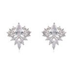 Wholesale Cubic Zirconia Stud Earrings with a central pear-shaped stone and silver plating from JuneJewelry.com – elegant and unique jewelry for bulk orders.