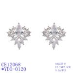 Wholesale Cubic Zirconia Stud Earrings with a central pear-shaped stone and silver plating from JuneJewelry.com – elegant and unique jewelry for bulk orders.