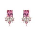 Wholesale pink gemstone earrings with a gold plated setting and zircon cluster on 925 sterling silver pins from JuneJewelry.com – unique fashion jewelry for bulk orders.