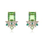 Wholesale pink gemstone earrings with a gold plated setting and zircon cluster on 925 sterling silver pins from JuneJewelry.com – unique fashion jewelry for bulk orders.