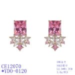 Wholesale pink gemstone earrings with a gold plated setting and zircon cluster on 925 sterling silver pins from JuneJewelry.com – unique fashion jewelry for bulk orders.