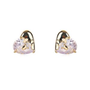 Wholesale heart stud earrings with a clear zircon stone on gold plated copper and 925 sterling silver pins from JuneJewelry.com – romantic fashion jewelry for bulk orders.