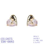 Wholesale heart stud earrings with a clear zircon stone on gold plated copper and 925 sterling silver pins from JuneJewelry.com – romantic fashion jewelry for bulk orders.