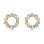 Wholesale Colorful Cluster Stud Earrings with a silver plated finish and multi-colored cubic zirconia stones from JuneJewelry.com – unique fashion jewelry for bulk orders.
