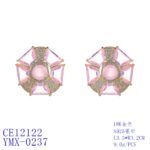 Wholesale pink gemstone stud earrings with a geometric flower design on gold plated copper and 925 sterling silver pins from JuneJewelry.com – unique fashion jewelry for bulk orders.