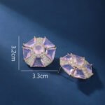 Wholesale pink gemstone stud earrings with a geometric flower design on gold plated copper and 925 sterling silver pins from JuneJewelry.com – unique fashion jewelry for bulk orders.